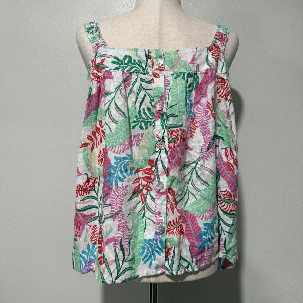 Cynthia Rowley Linen Tropical Print Tank Top Womens Large Summer Coastal Beach - Picture 2 of 7